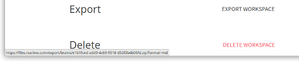 "Workspace exportieren" in den Workspace settings